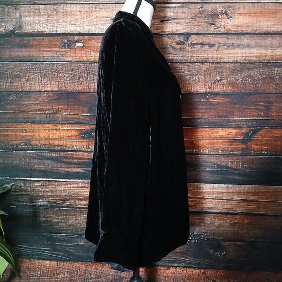 J. Jill Top M Black Velvet Rayon Silk Blend Button Front - Picture 7 of 10